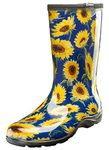 Sloggers Waterproof Floral Rain Boots for Women - Cute Mid-Calf Mud & Muck Boots with Premium Comfort Support Insole, Sunflower Print Blue, 7 UK