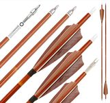 surwolf 31Inch Carbon Arrow Practice Target Arrows with 4" Natural Feather Spine 500 Hunting Arrows with Replaceable Arrowhead for Compound and Recurve Bows 6/12Pack (12, Brown)