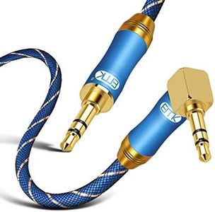 90 Degree Right Angle Aux Cable - [24K Gold-plated,Sound Quality] EMK Audio Stereo Male to Male Cable for Laptop, Tablets, MP3 players,Car/Home Aux Stereo, Speaker or More (16Ft/5Meters)