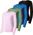 Real Essentials Womens Quick Dry Fit Tech Stretch Long Sleeve Athletic Workout Ladies T-Shirt Tee Top Running Swim Gym Active Wear Crew Exercise Just My Plus Size Yoga Exercise, Set 10, 3X, Pack of 4