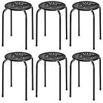 COSTWAY Stackable Metal School Stools Set of 6, 11.6-Inch Flexible Daisy Design Backless Round Top Stool for Students, 6-Pack Classroom Stools for Dinning Room Kitchen Home Garden Outdoor, Black