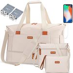 BAGODI Gym Bag for Women, Weekender Overnight Bag with USB Charging Port, Sport Travel Duffel Bag with Wet Pocket & Shoe Compartment, Carry on Tote Bag for Travel/Gym/School 5 Pcs Set