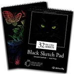 32 Sheets Black Sketch Pad 9X12" - Black Sketchbook Drawing Paper, Perforated Edge on Spiral Bound 88 LB - Art Black Sketch Book for Colored Pencils, Graphite, Charcoal, Pastels & Gel Pens