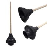 HAUTMEC Rubber Toilet Plunger for Bathroom Sink Plunger Toilet Unblocker with 150mm (Dia) Plungers and 450mm Wood Handle for ​Bathroom Sink Drain Kitchen