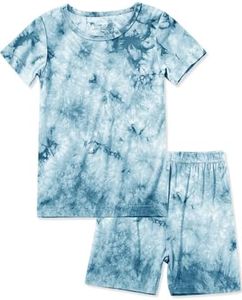 Jimonda Baby/Toddler Soft Sleepwear Short sleeve Kids Cool Pajama Outdoor 2-Piece Shirt&Shorts Casual sets Tie Dye PJ(Blue tie dye,6-7Y)