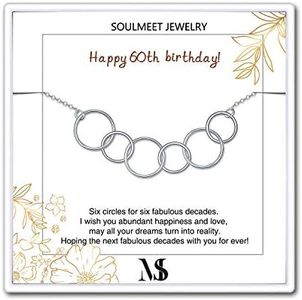 SOULMEET 60th Birthday Gifts for Women, Sterling Silver Six Circles Bracelet for Her, 6 Decades Jewelry 60 Years Old