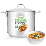 12-Quart Stainless Steel Stock Pot - 18/8 Food Grade Stainless Steel Heavy Duty Induction - Stock Pot, Stew Pot, Simmering Pot, Soup Pot with See-Through Lid, Dishwasher Safe - NutriChef NCSP12