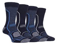 Storm Bloc - 4 Pairs Mens Cushioned Anti Blister Breathable Ribbed Hiking Socks with Arch Support (6-11 uk, SBMS034NVY)