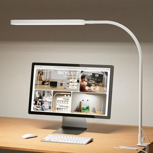 SKYLEO Lampara Escritorio LED - 85cm Flexo LED Escritorio - 5 Modos X 11 Brillo - 1300LM - Temporizador y Función de Memoria - 12W Flexo Pinza - Blanco