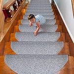 AlaTyche Stair Treads,13 PCS 8.3’’x26’’,Bullnose Carpet Stair Treads Non Slip,Stair Treads for Wooden Steps Indoor,Stair Covers Rugs,Stair Carpet for Dogs Kids(Grey)