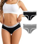 Avidlove Cotton Underwear for Women Hipster Panties Stretch Briefs Mid Rise Ladies Underpants 2 Pack Black/Gray