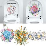 WBQMUNY 5Sheets Birds and Flowers Bathroom Toilet Seat Wall Sticker, Self-Adhesive Floral Toilet Lid Decals,DIY Removable Watercolor Bouquet Toilets Stickers for Cistern Bathroom WC Restroom Decor