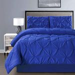 Cloud Fino Cotton 600 Thread Count, Luxurious Pleated Design Duvet Cover |1 Duvet Cover with 2 Pillow Shams 17" x 27" |Queen|King|Twin|Double Bed|Single Bed Sizes (King, Royal Blue)