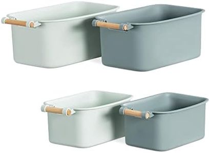 Navaris Panier Rangement Salle de Bain - Lot de 4X bac de Rangement avec poignée en Bois - Corbeille Organisateur Cuisine Placard Chambre