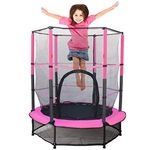 55'' Kids Trampoline Large Trampoline for Kids Foldable Fitness Bouncer with Safety Enclosure Net and Pad Bulit-in Zipper Frame Cover Heavy Duty Steel Jumping Training Indoor Outdoor Activities (pink)