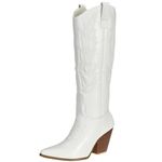 SheSole Women's Cowgirl Cowboy Boots Knee High Pointed Toe Country Western Shoes White US 11