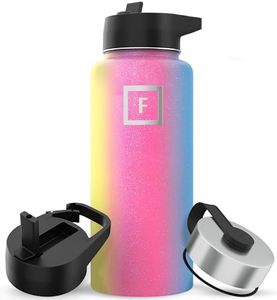 IRON °FLASK Sports Water Bottle - Wide Mouth with 3 Straw Lids - Stainless Steel Gym & Outdoor Bottles for Men, Women & Kids - Double Walled, Insulated Thermos, Metal Canteen - Rainbow, 32 Oz