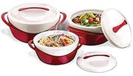 Pinnacle Casserole Dish - Large Soup and Salad Bowl Set - Insulated Serving Bowl With Lid - 3 Pc. Set Red