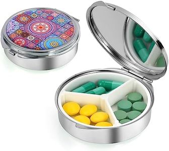 ACWOO Pastillero Caja, Caja de Pastillas de Metal Decorativo con 3 Compartimentos, Pastillero Portátiles de Viaje, Pastillero Diario Bolsillo, Pastillero Semanal, Para Medicamentos y Vitaminas