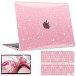 B BELK Compatible with MacBook Air 13 inch Case 2022 to 2018 Released A2337 M1 A2179 A1932 with Touch ID, Sparkly Plastic Hard Shell Cover + 2 Keyboard Covers + Screen Protector, Glitter Pink