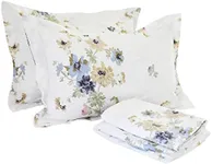 FADFAY Floral Bed Sheet Set 100% Cotton 4 Piece Shabby Style Bedding Set (Queen, White Floral)
