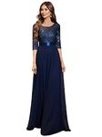 Ever-Pretty Women's Elegant 3/4 Sleeves Sequin Empire Waist A Line Chiffon Evening Dresses Navy Blue 8UK