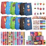 JETOP Superhero Party Bags Fillers for Kids, 40 Pcs Party Bag Fillers for Kids Boys Girls, Superhero Party Bag Fillers Include Superhero Party Bags, Superhero Stickers, Keyrings, Slap Bands