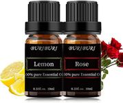 BURIBURI Rose Essential Oil and Lemon Essential Oil, 100% Pure Organic Aromatherapy Oils, 2 x 10ml