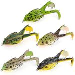 Dr.Fish 5pcs Frog Topwater Lures Set Frog Soft Fishing Lures Propeller Artificial Lures Double Hooks 3D Eyes Plastic Hollow Body for Bass Pike Freshwater Saltwater Fishing 7.5cm/8.6g