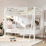 Elite Craft Inc Bunk Bed Twin Over Twin Size With Ladder, Metal Bed Frame With Sturdy Guardrail, Space-Saving Design, No Box Spring Needed, Noise Free, White - Powder Coated