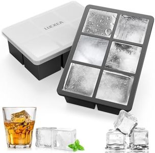 LUCKEA - Cubitera grande de silicona para cubitos de hielo (6 compartimentos, 2 unidades, tamaño XXL, con tapa, sin BPA, para bebidas refrigeradas, whisky y cócteles)