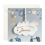 New Baby Boy Card With Personalised Cloud Keepsake New Baby Boy Gifts - Welcome To The World baby boy, Little One New Baby Card, Liberty Ribbon to Hang (Blue Card)