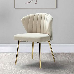 Modern Living Dining Room Chairs, Small Velvet Accent Chair with Golden Metal Legs, Upholstered Cute Tufted Back Side Chair for Kitchen Vanity Patio Beauty Room/TAN, 1-Pack