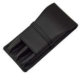 Lanxivi Leather Fountain Pen case for 3 Pens Pouch Separate Slot Organizer Carrying case Black Color