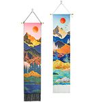 2Pcs Mountain Tapestry, Sunrise and Sunset Tapestry with Tassels, Wall Hanging Nature Landscape Tapestry, Forest Tree Tapestries for Home Decorations Bedroom Dorm(130cm*32.5cm)