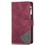 Unichthy For Samsung Galaxy A15 Zipper Case with 9 Card Slots Purse Wallet Flip Handbag Zip Pocket Phone Cover Shockproof PU Leather Magnetic Closure Phone Case for Samsung A15 5G / A15 4G Claret