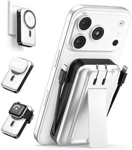 DR.HILL Magnetic Battery Pack Real Capacity 10000mAh, 22.5W Fast Charging Portable Charger with Built-in Cables & AC Wall Plug, Foldable Stand Power Bank for Apple Watch Phone 17/16/15/14/13 (White)