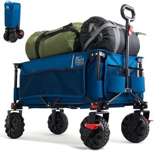 TIMBER RIDGE Festival Trolley on Wheels with Brakes, 200L Foldable Camping Trolley Cart with Adjustable Handle & Cover Bag, 100kg Heavy Duty Beach Cart Wagon for Outdoor Garden Picnic (Blue)