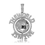 ICEDIAMOND Iced Out Creative The World Is Mine Inspiration Necklace, 14K Gold Plated CZ Diamond Hip Hop Charm Pendant with 24''Chain for Unisex (Silver)