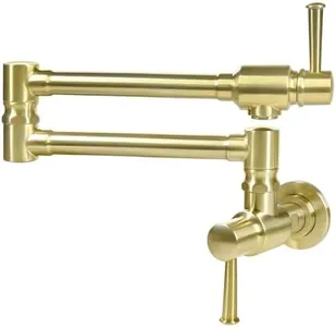 BESTJEEF Gold Pot Filler,Brushed Gold Pot Filler Faucet,Stainless Steel Material Wall Mount Folding Faucet with Stretchable Double Joint Swing Arm,Two Handles Commercial Kitchen Faucet Over Stove