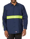 Red Kap Men's Enhanced Visibility Industrial Work Shirt, Navy with Yellow/Green Visibility Trim, Medium