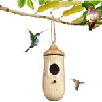 simyron Wood Bird House, Hummingbird House for Outside Hanging, Weatherproof Suspension Circular Box with Roof for Birds for Courtyard Backyard Brown 12.5 x 5cm