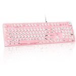 LexonElec USB Wired Mechanical Keyboard Blue Switch Metal Panel with Knob Design, 104-Key Vintage Typewriter-style Gaming Keyboard with White LED Backlit Steampunk Retro Round Keycaps for PC/Mac-Pink