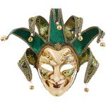 Full Face Venetian Jester Mask Masquerade Green Hand Painted Joker Wall Decorative Art Collection (Green)