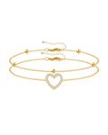 Mesovor Dainty Gold Heart Link Bracelets for Women Girls, 18K Gold Plated Adjustable Layered Separate Bracelets Jewelry Gifts (Heart)