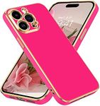 BENTOBEN for iPhone 14 Pro Max Case, Slim Luxury Electroplated Bumper iPhone 14 Pro Max Phone Case Women Men Girl Protective Soft Case Cover with Strap for iPhone 14 Pro Max 6.7 inch,Hot Pink/Gold