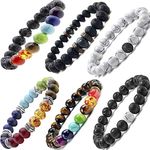 Black Lava Stone 7 Chakra Bracelets 6pcs mix 8mm Yinyang Rock Bead Elastic Natural Stones Gemstones Oil Diffuser Yoga Menditation Beads Bracelets for Men Women Girls Jewelry (6pcs Lava Stone Bracelet), 6.7 inches, Stone, stone