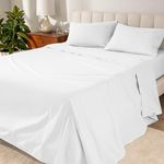 Bare Home 100% Organic Cotton Queen Sheet Set - Crisp Percale Weave - 260 Thread Count - Lightweight & Breathable - Bedding Sheets & Pillowcases (Queen, White)