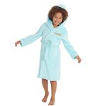 Metzuyan Personalised Girls Plush Fleece Hooded Dressing Gowns Mint Front Left Side Gold Thread 9-10 Years