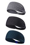 3PACK Lightweight Sport Headband/Non-Slip Sweat Band Bandana Headwear for Running Cycling Hot Yoga Athletic Workouts Fashion Elastic Hair Band for Women Men Teens Girls (Dark Grey,Grey,Navy Melange)